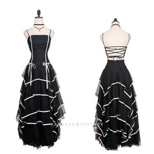 Vintage Nites Prom Dress Maxi Gown 4 Black White Corset Coquette Goth Ruffle Bow